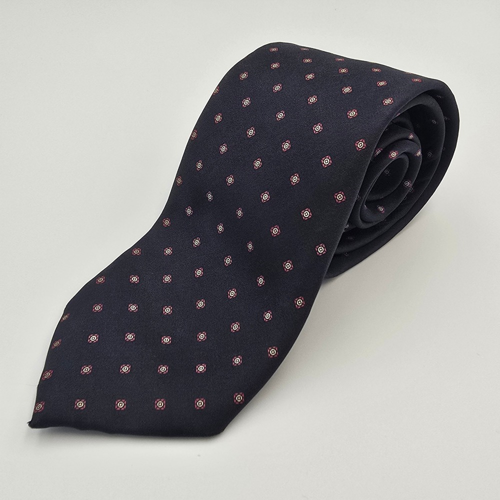 Vintage Oscar‎ de la Renta Navy Blue Geometric Red 100% Silk Men's Necktie Tie